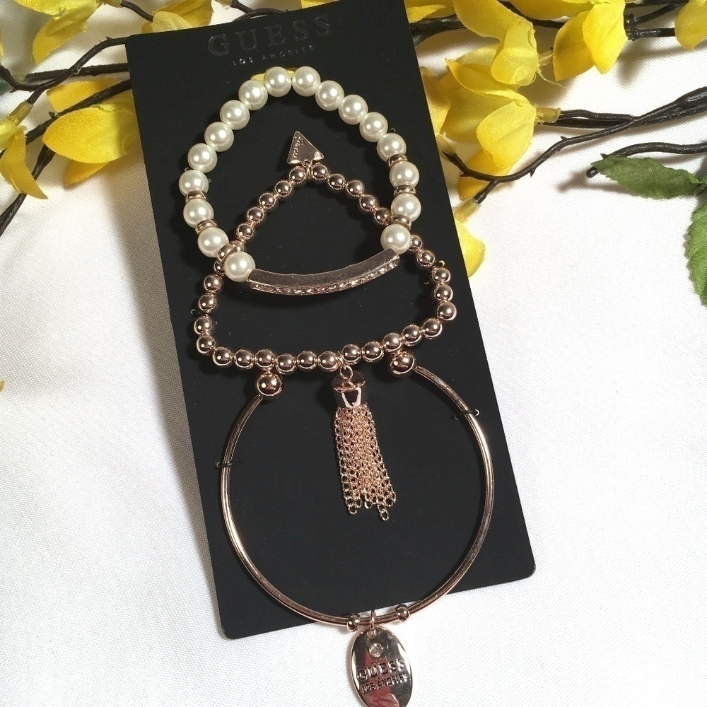 𝅺3/$29! Set of 3 GUESS Faux Pearl & Tassel Bracelets